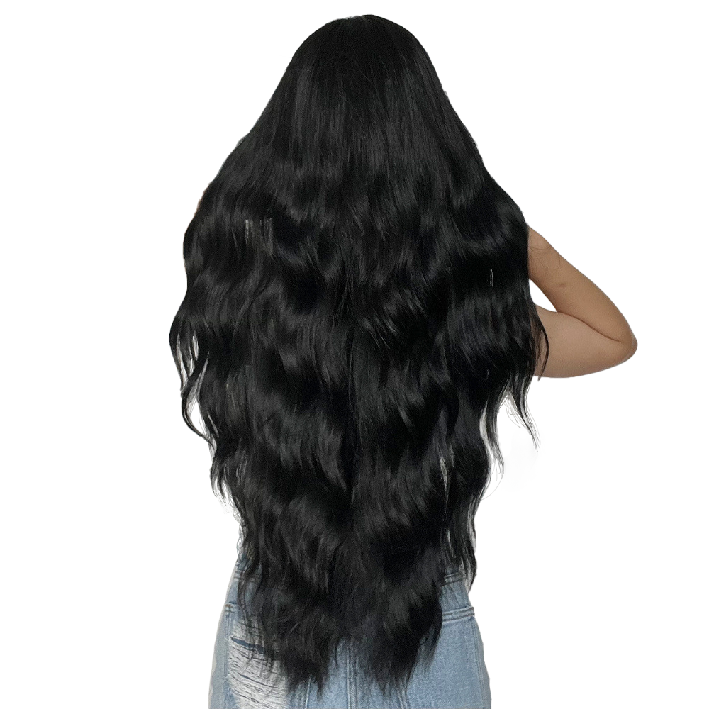 Natural Black Long Centre-parting Wavy Synthetic Wigs