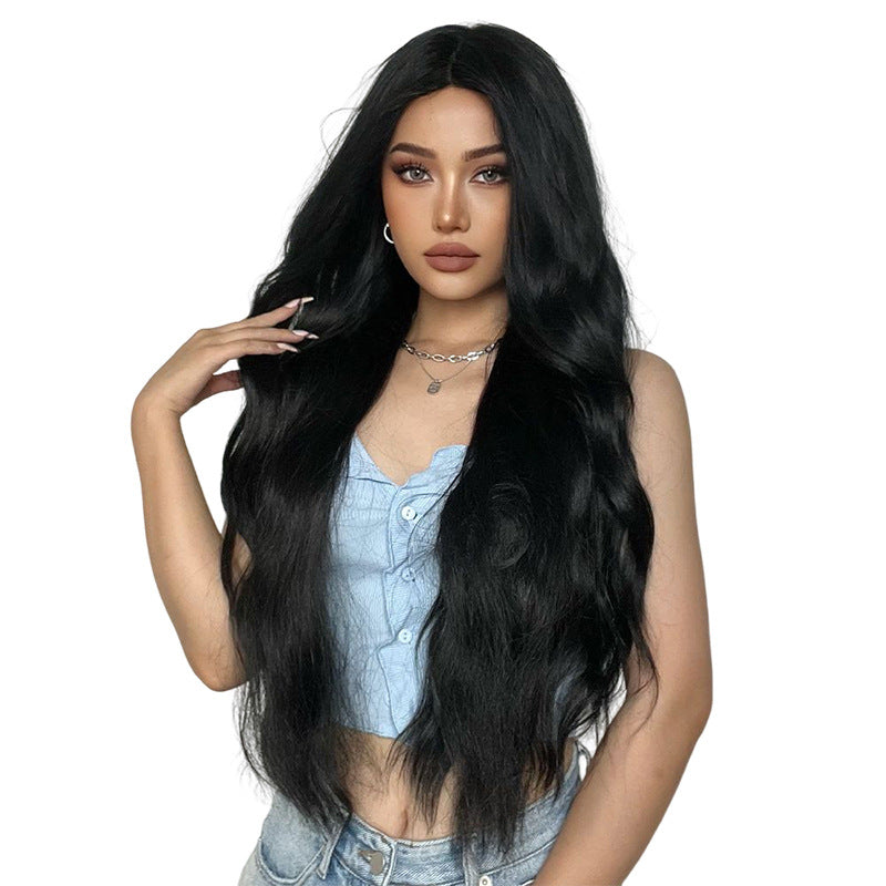 Natural Black Long Centre-parting Wavy Synthetic Wigs